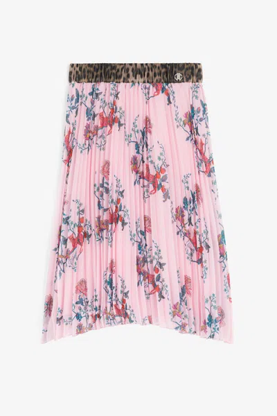 Roberto Cavalli Floral-print Pleated Skirt In Pink