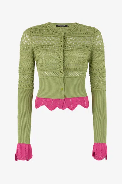 Roberto Cavalli Knit Cardigan With Contrast Details In Green