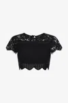Roberto Cavalli Knit Crop Top With Lace In Black