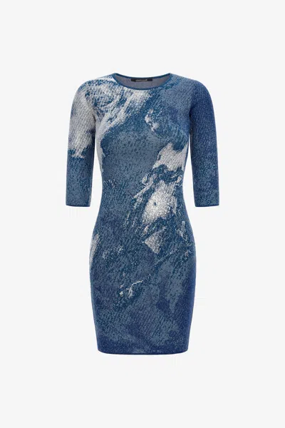 Roberto Cavalli Knit Dress With Washed-out Effect In Blue