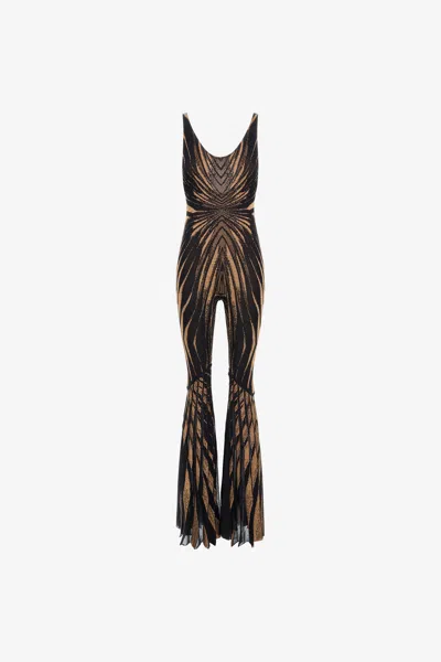 ROBERTO CAVALLI STRICKOVERALL MIT RAY OF GOLD-DRUCK
