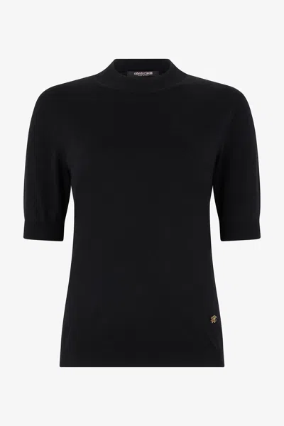 ROBERTO CAVALLI SCHWARZER PULLOVER MIT STEHKRAGEN UND MONOGRAM RC