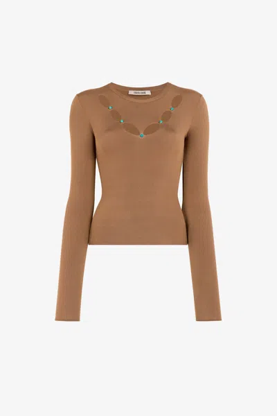 Roberto Cavalli Knit Top With Cut-out In Brown