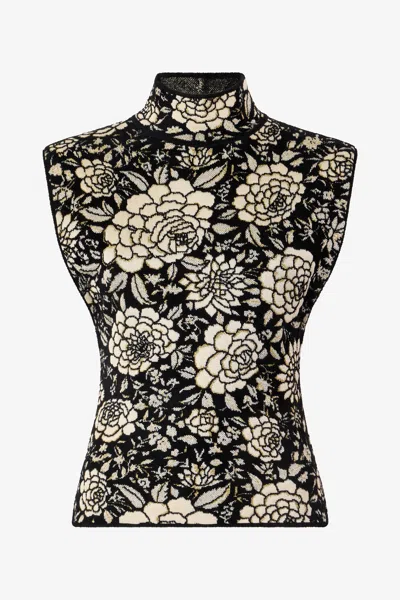 Roberto Cavalli Knitted Top With Jacquard Floral Pattern In Multi