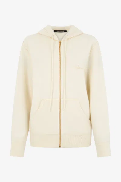 Roberto Cavalli Knitted Zip-up Sweatshirt In Ivory