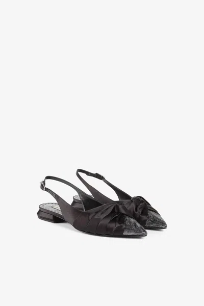 Roberto Cavalli Knot-detail Crystal-embellished Ballerina Shoes In Black