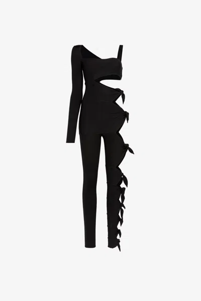 Roberto Cavalli Knot-detail Single-sleeve Jumpsuit In Black