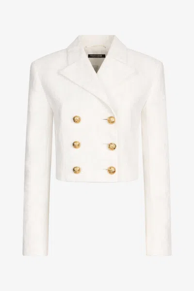 Roberto Cavalli Kurze Jacke Mit Wall-print In White