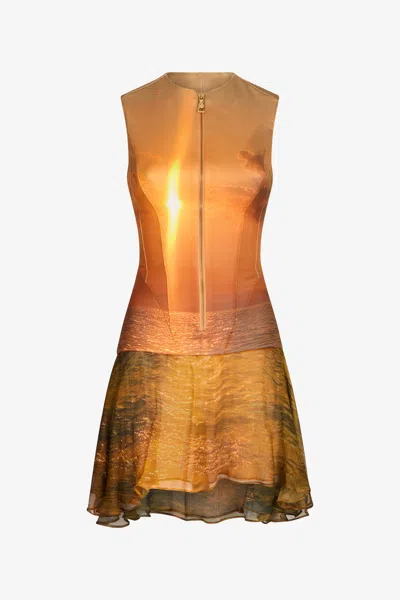 ROBERTO CAVALLI KURZES KLEID MIT SUNSET-PRINT