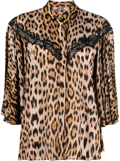 Roberto Cavalli Lace-detailed Leopard-print Shirt In Neutrals