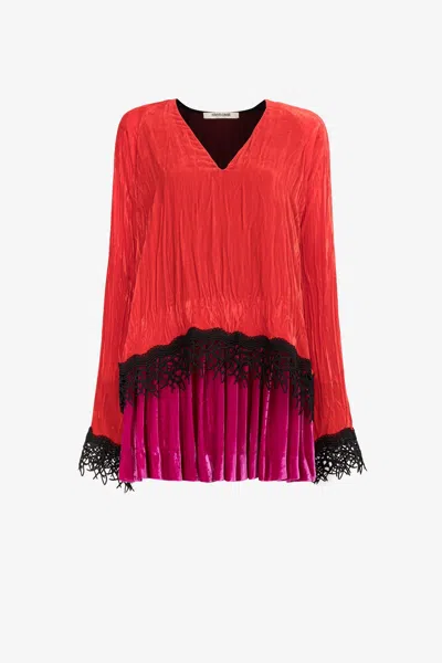 Roberto Cavalli Lace-detailed Velvet Dress In Red