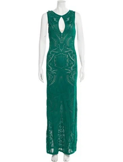 Pre-owned Roberto Cavalli Lace Pattern Long Dress In Green