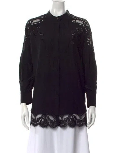 Pre-owned Roberto Cavalli Lace Pattern Long Sleeve Blouse In Black