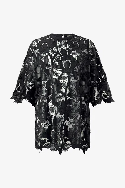 Roberto Cavalli Lace Top With Floral Macramé In Black