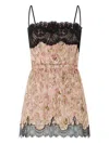 Roberto Cavalli Silk Mini Dress With Lace Inserts In Pink