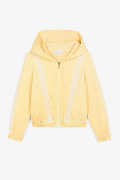 Roberto Cavalli Lace-trimmed Zip Hoodie In Yellow