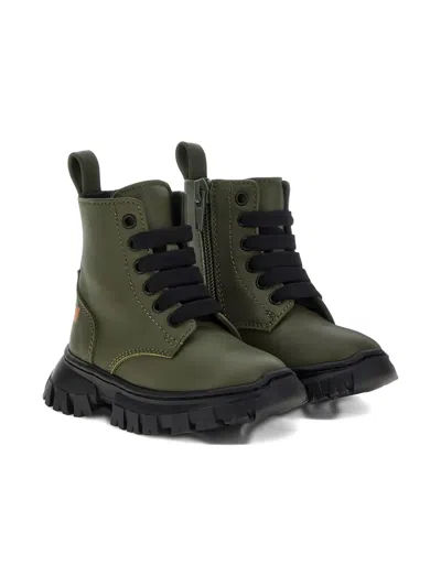 Roberto Cavalli Kids' Lace-up Chunky-sole Boots In Green