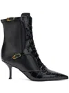 Roberto Cavalli Lace-up Crocodile-effect Ankle Boots In Black