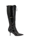 Roberto Cavalli Lace-up Crocodile-effect Boots In Black