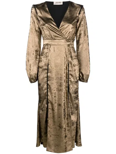 Roberto Cavalli Lace-up Detail Velvet Wrap Dress In 金色
