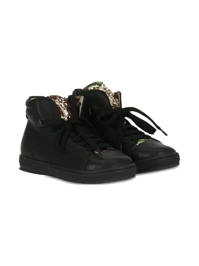 Roberto Cavalli Kids' Lace-up Logo-plaque Boots In Black