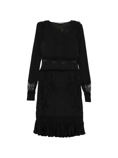 Roberto Cavalli Lace-panelled Ruffled Dress In Black