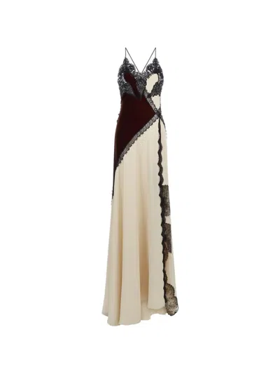 Roberto Cavalli Lace-trim Panelled A-line Maxi Gown Dress In Gray