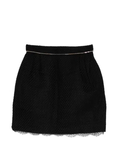 Roberto Cavalli Lace-trimmed Tweed Skirt In Black