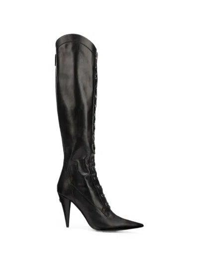 Roberto Cavalli Lace-up Pointed-toe Boots In Black
