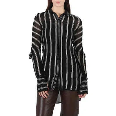 Pre-owned Roberto Cavalli Ladies Black / Gold Knitted Stripe Shirt In Multicolor
