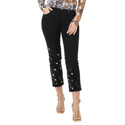Pre-owned Roberto Cavalli Ladies Black Snake Embroidery Skinny Crop Trousers, Brand Size