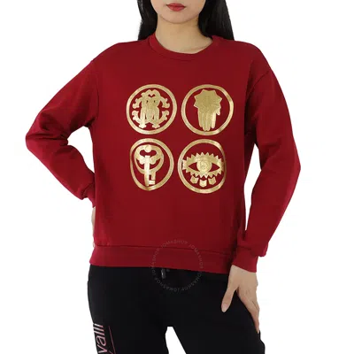 Roberto Cavalli Ladies Carmine Lucky Symbol Print Cotton Sweatshirt In Red