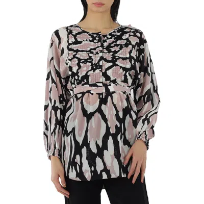 Roberto Cavalli Ladies Macro Lynx Print Tunic Silk Top In Pink/white