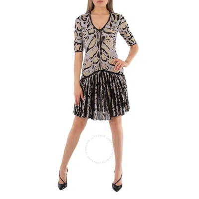 Roberto Cavalli Ladies Natural / Black Short Ocelot Jacquard Knit Dress