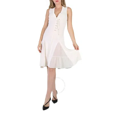 Roberto Cavalli Ladies Natural White Viscose And Silk V-neck Dress
