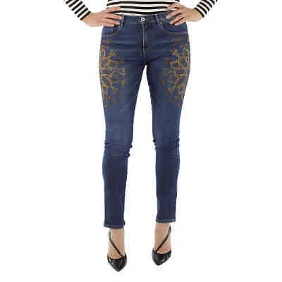Pre-owned Roberto Cavalli Ladies Riad Embroidered Skinny Jeans In Blue