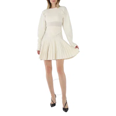 Roberto Cavalli Ladies Ribbed Knit Mini Long Sleeve Dress In White