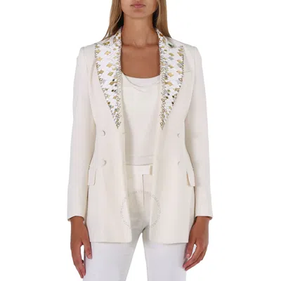 Roberto Cavalli Ladies White / Gold Mirror Snake Double Breasted Jacket In White/gold Tone