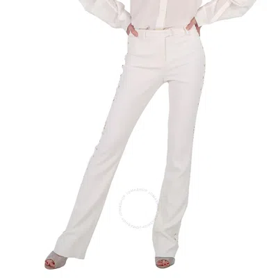 Roberto Cavalli Ladies White Mirror Snake Flared Trousers In White/gold Tone