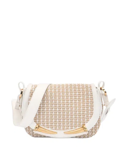 Roberto Cavalli Lage Fang Woven Shoulder Bag In White