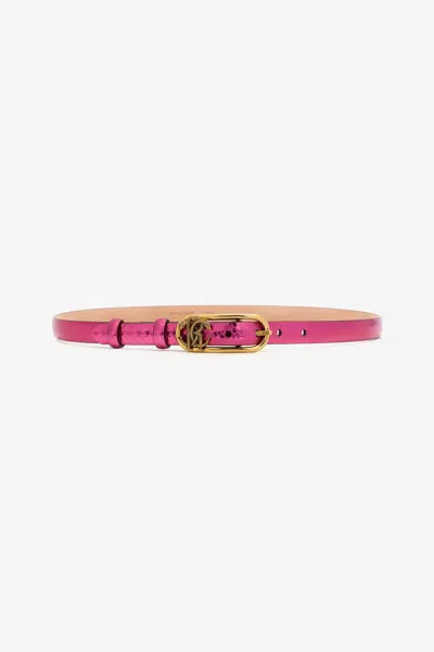Roberto Cavalli Laminated Leather Belt With Snake Print In Fuchsia