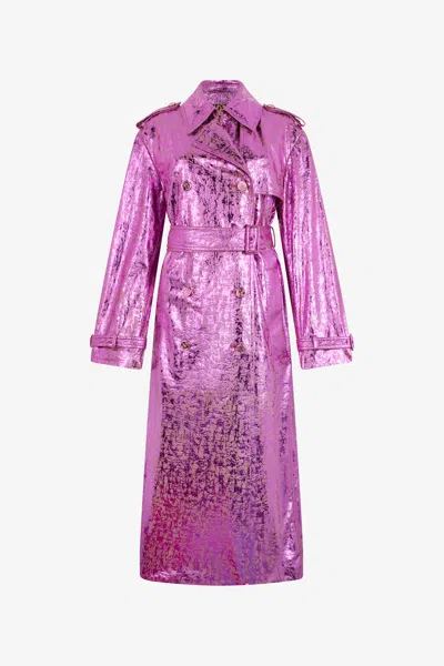 Roberto Cavalli Laminated Metallic-effect Trench Coat In Purple