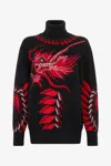 Roberto Cavalli Long Sweater With Pattern And Dragon In Black