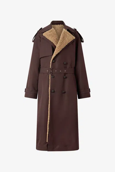 Roberto Cavalli Long Cotton Trench Coat In Brown