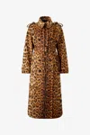 Roberto Cavalli Long Trench Coat With Jaguar Skin Print In Burgundy
