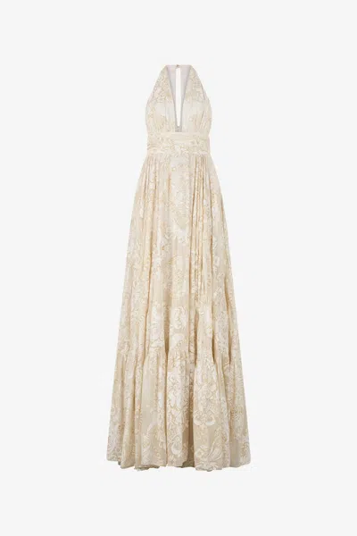Roberto Cavalli Long Dress With Ornamental Motif White In Neutral
