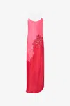 Roberto Cavalli Long Dress With Perforated Rose Pattern In Fuchsia