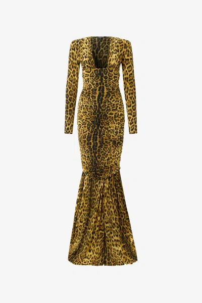 Roberto Cavalli Long Dress With Jaguar Skin Print In Multi