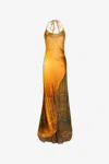 Roberto Cavalli Printed Silk Chiffon Satin Long Dress In Orange