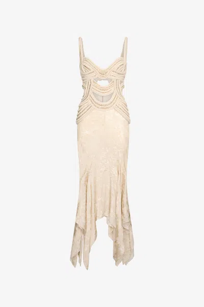 Roberto Cavalli Langes Kleid Mit Wall Print In Light Brown